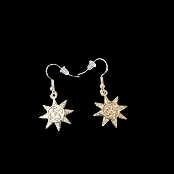 Sun Wire Hook Earrings in Silvertone - Picture 3 of 4